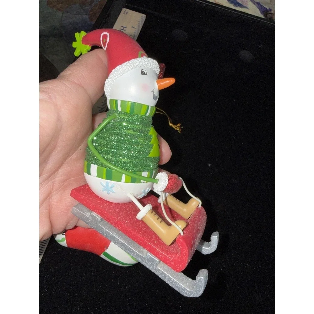 2 Vintage Santa Christmas Ornaments ‎ Decorations Stocking Sled Resin. 5585
